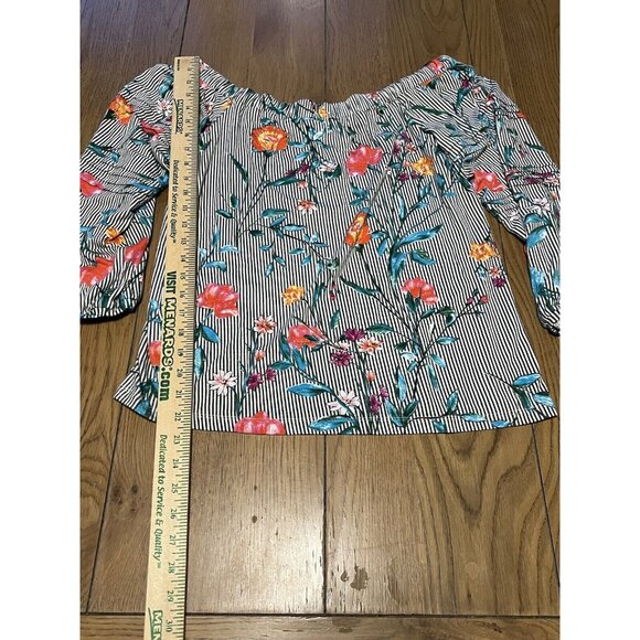 Daniel Rainn Floral Top Size M Elastic Neck Blouse Cottagecore Boho Peasant - Picture 3 of 10